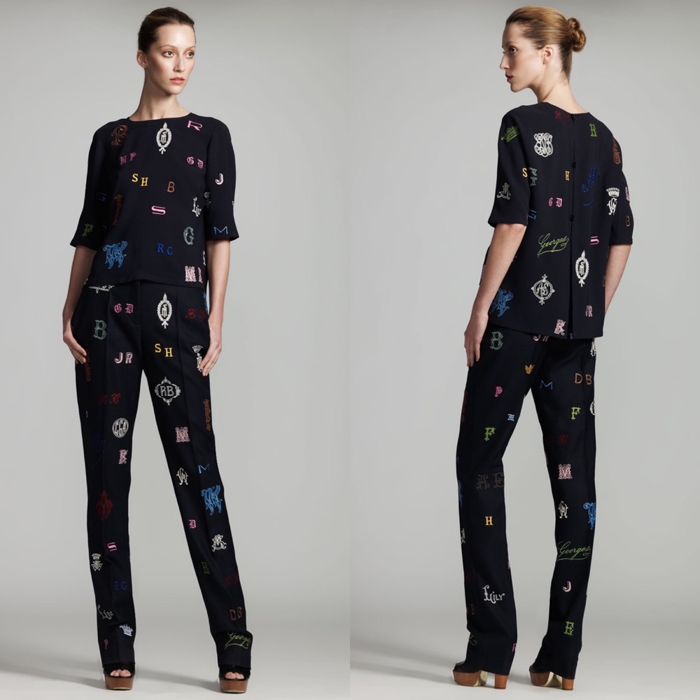 Stella McCartney Wool Monogram Embroidered Pants
